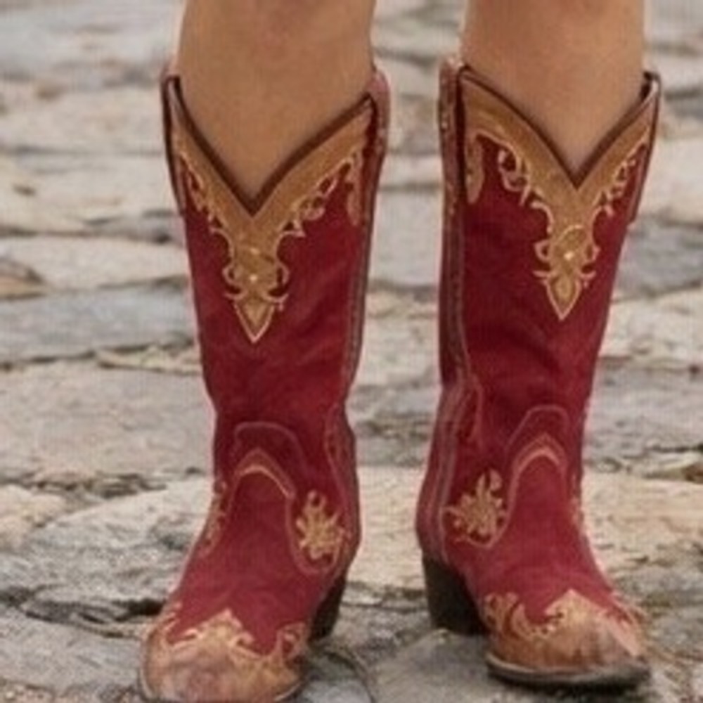 Vintage Gommus Red Tan‎ Suede Western Cowboy Boots Women 6M Side Zip Tall Boots